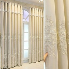 1 Pair European Double Layer Curtains Luxury Flower Embroidered Curtains for ...