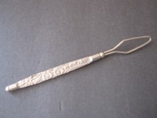 Antique Silver Plated Floral Design Shoe Hook or Button Hook