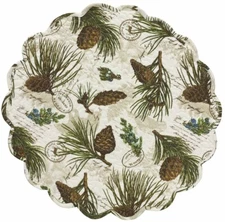 2 Scalloped Pine Cone Walk in the Woods Country  Quilted 17" Round Placemats