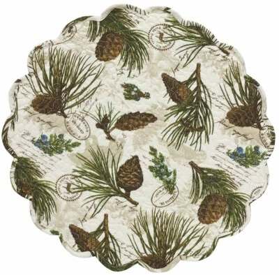 PARK DESIGNS 2 Scalloped Pine Cone Walk in the Woods Country Quilted 17" Round Placemats