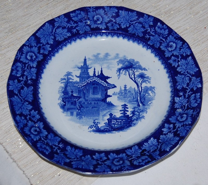 George Phillips "Bejapore" flow blue salad plate from 1846