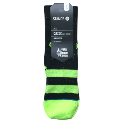 Stance Boys Small Vibe Crew Socks Athletic Stripe Arch Support Neon Black