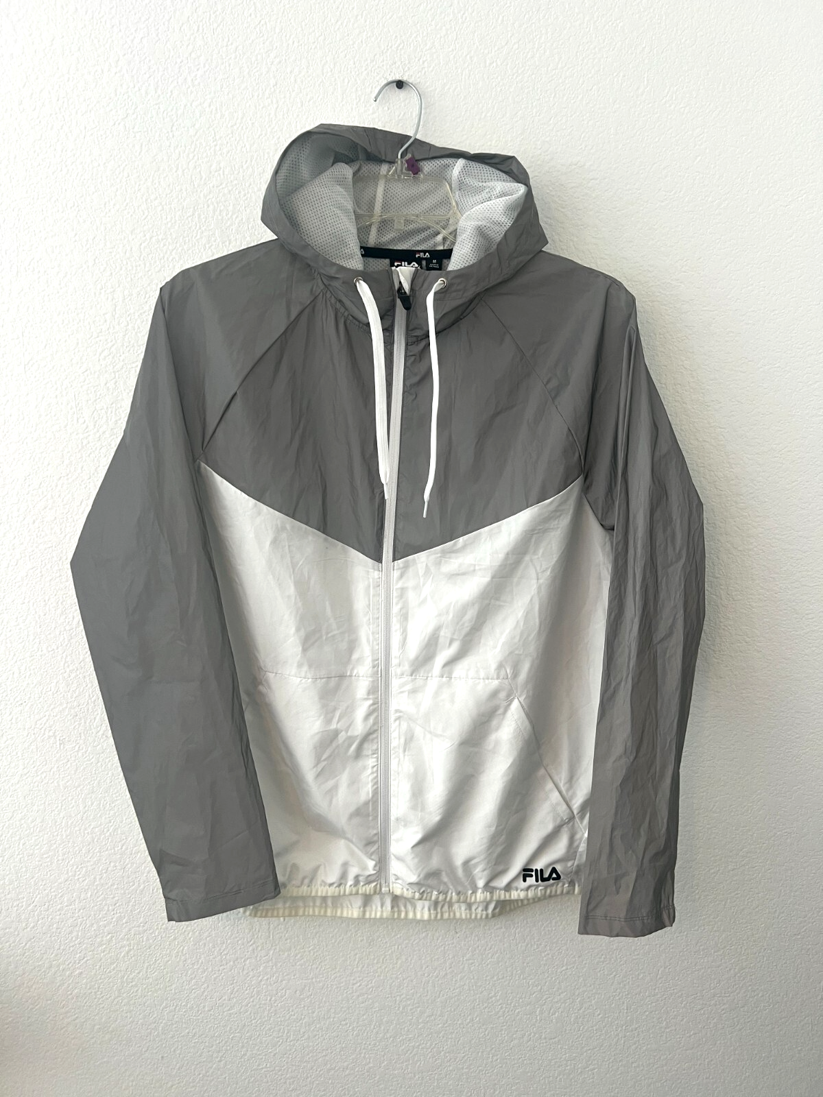 Giacca a vento FILA uomo media riflettente grigio impermeabile con cappuccio 7A