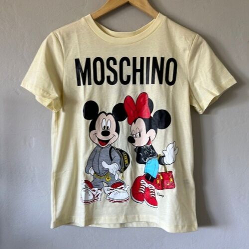 Moschino H&M Disney Mickey Minnie T-Shirt Yellow Women's X-Small NWT - Afbeelding 1 van 8