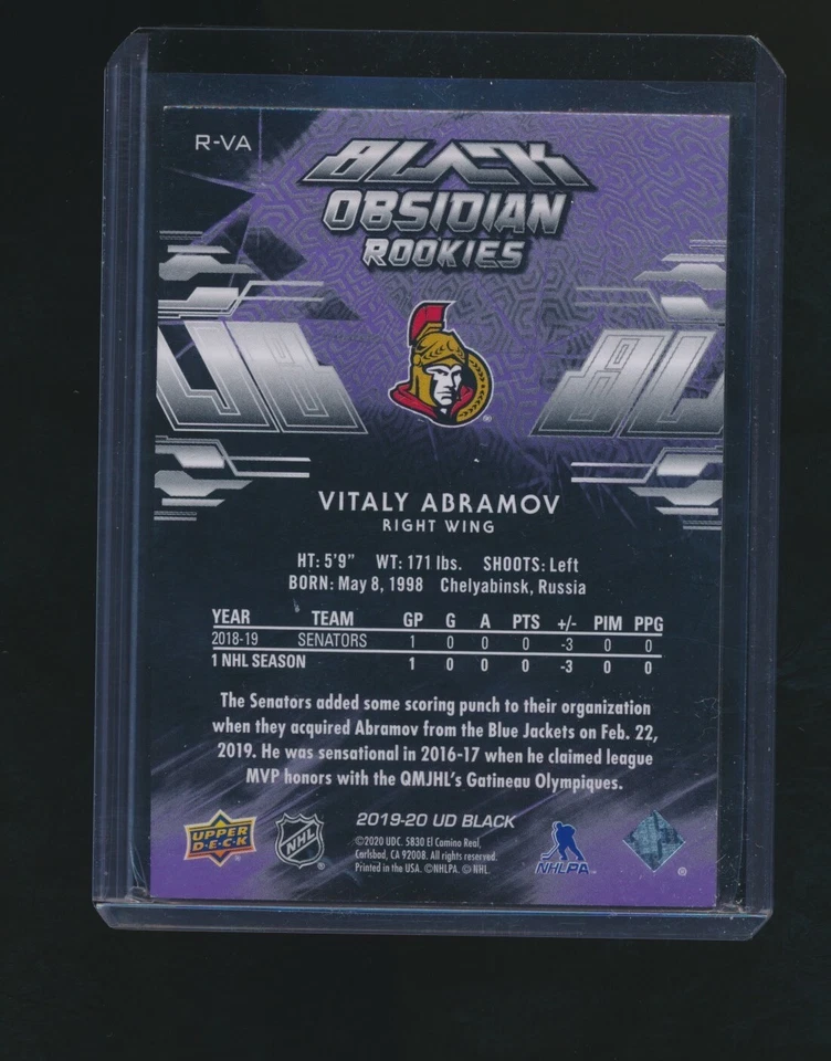 VITALY ABRAMOV 2019-20 UPPER DECK BLACK OBSIDIAN PURPLE RC PARALLEL 93/99 - Image 2 of 2