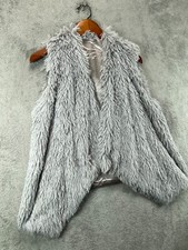 Kaleidoscope Faux Fur Vest Womens Small Nwt Gray Soft Satin Lined Waterfall Open