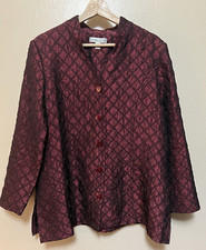 Coldwater Creek Red Wine Jacket Crinkle Quilted Shimmer Holiday Party Womens PL