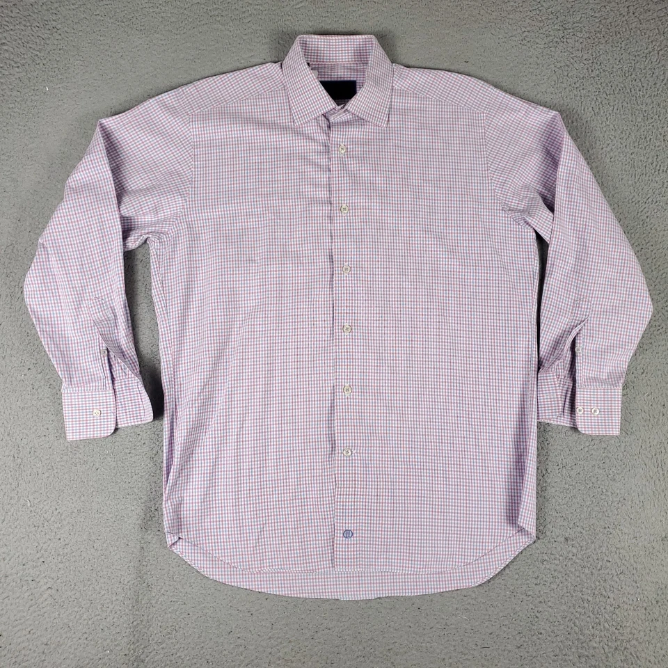 Camisa David Donahue Para Hombre Talla 16 Azul Púrpura Vestido A Cuadros Abotonada Manga Larga Foto 2 de 4