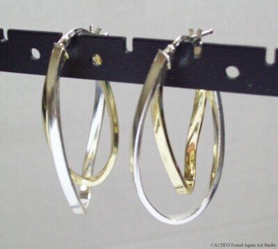 Sterling Silver Hoop Earrings Vintage 925 JCM JACMEL Double Twisted Long Ovals