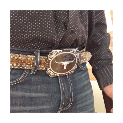 Montana Silversmiths Cowboy Cameo Steer Head Western Belt Buckle Silver Tone NIB Gunmetal Cameo Filigree with Longhorn Steer Buckle | Montana  main image 4