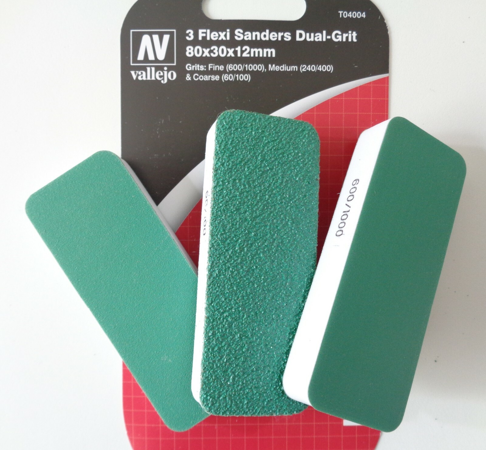 Vallejo T04004, 3 Dual-Grit Flexi Sanders 80 x 3 x 12mm, Schleifpads, 3er-Set