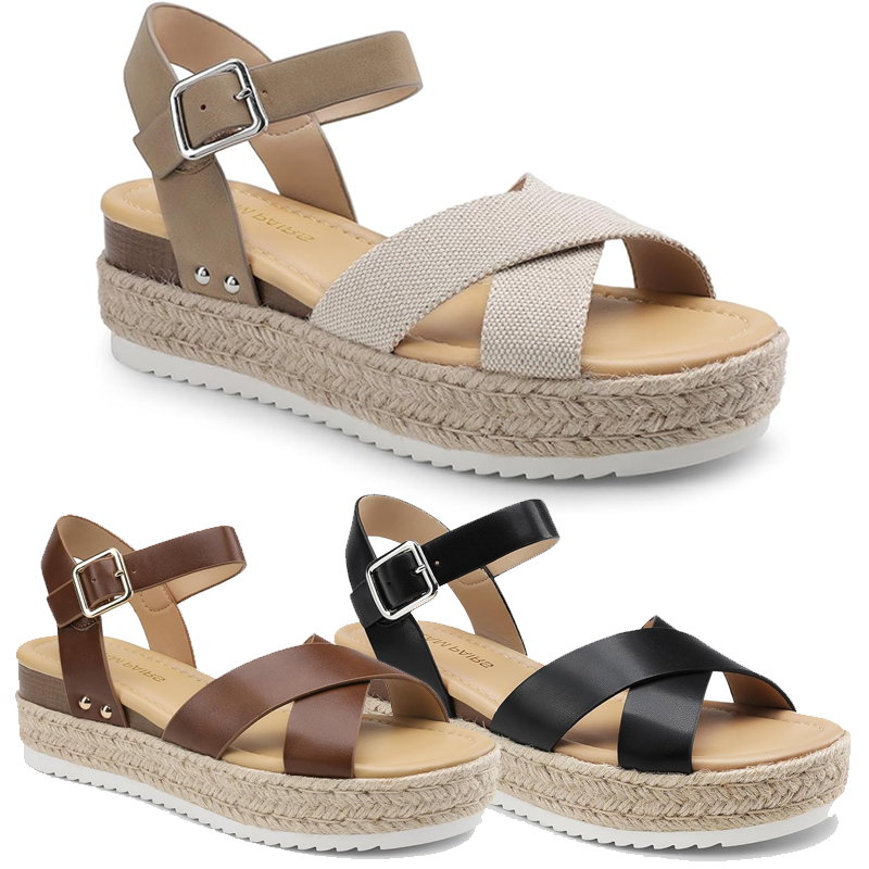 Women Casual Espadrille Wedge Sandals Ankle Strap Open Toe Platform Casual Shoes