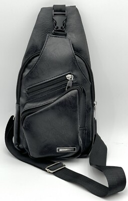 Haodier Sling Backpack Cross Body Bag Multi Pocket Urban Unisex Black USB Access