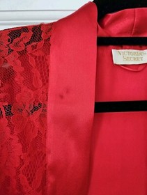 Vtg Victorias Secret Red Lace Robe Satin Kimono One Size Sexy Retro Gold Label