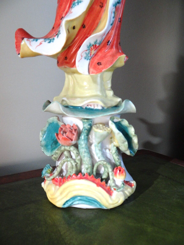 Estatua de porcelana de la diosa del loto Guan Yin República Familia Rosa Porcelana China - Imagen 4 de 24