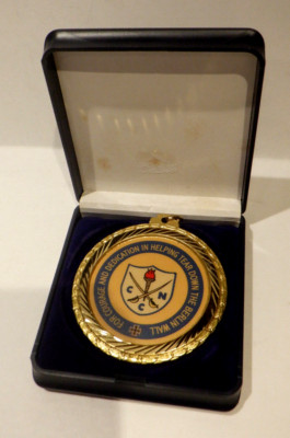 For Courage and Dedication In Helping Tear Down The Berlin Wall Brass Medallion