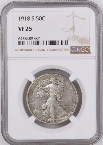 1918-S Walking Liberty Half Dollar 50c VF25 NGC Graded