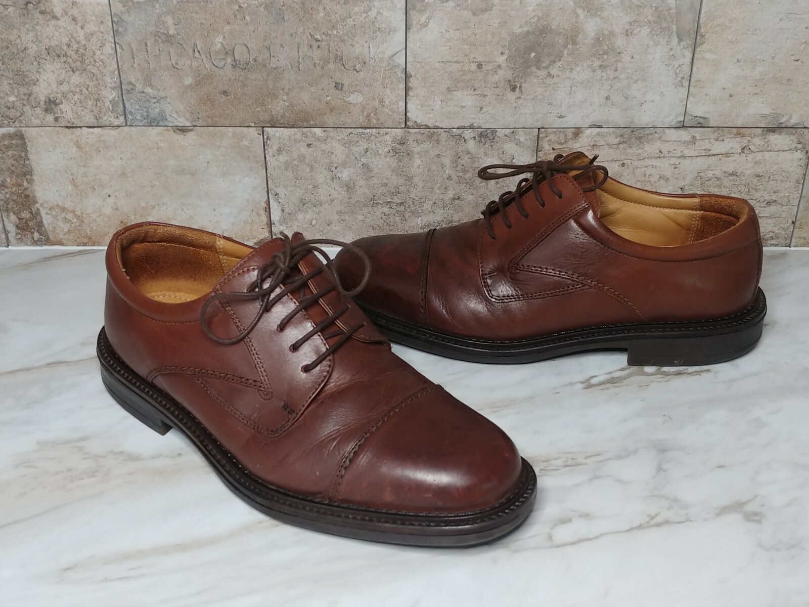 SAOLA Scarpe casual uomo Borelli marrone in pelle con punta alta taglia 9 made in Italy