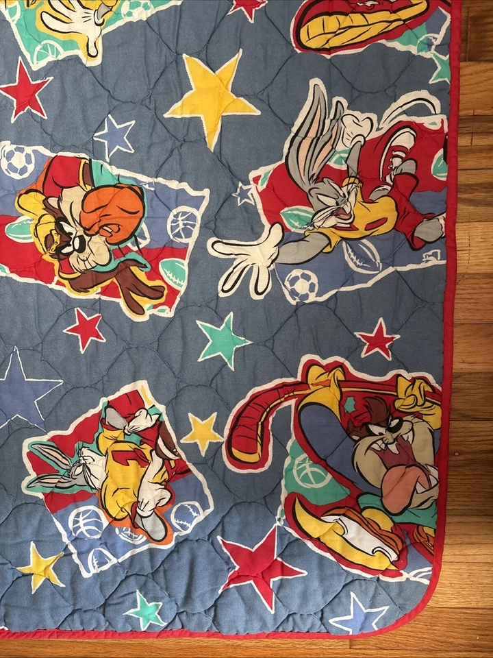 Manta de bebé acolchada vintage 1997 Looney Tunes Bugs Bunny And Tasmania Devil Foto 4 de 4