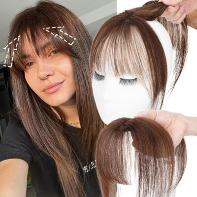 3D Wispy Neat Bangs Fringe 100% Remy Human Hair Extensions Clip Hairpiece Topper