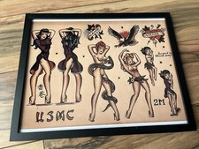 Sailor Jerry Vintage Tattoo flash Pin Up Art Print 11x14 FRAMED  Ready to Hang 