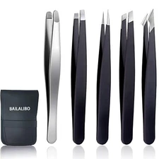 Tweezers for Women Facial Hair 5Pcs Set Round tip Eyebrow Tweezer for men Pro...