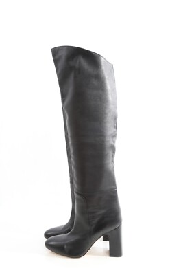Stuart Weitzman Lucinda Boots Black Leather Over the Knee Fold Over Tall Sz 6.5