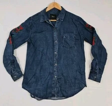 Rails Denim Floral Embroidered Shirt  Womens Small Blue