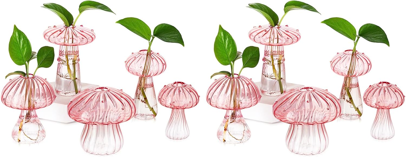 10Pcs Pink Glass Mushroom Bud Vases for Plants and Flowers