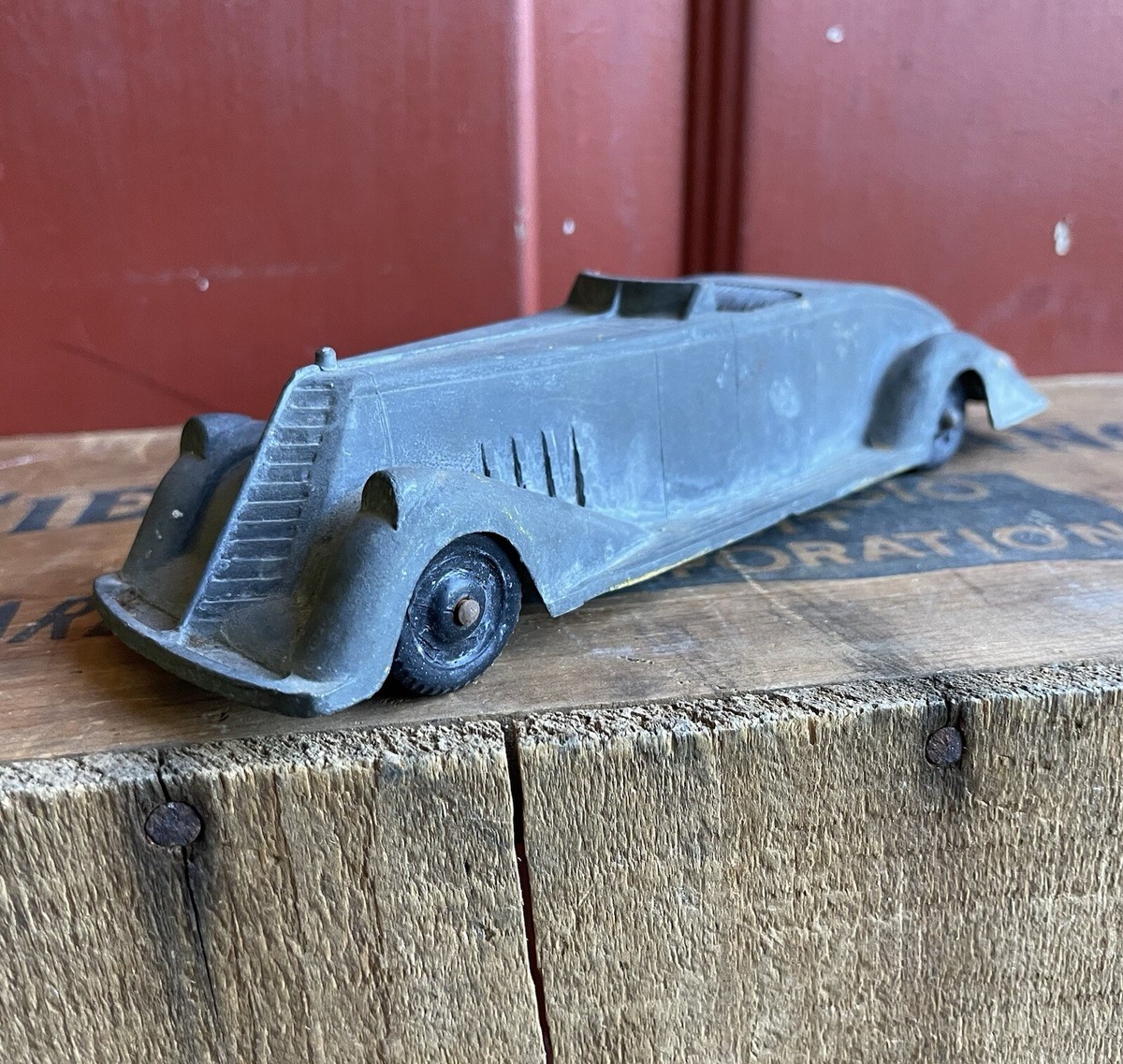 Vintage 1930s Metal Masters Co Die Cast Metal Open Coupe Roadster Toy Car  USA 7”