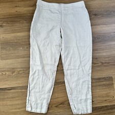 Eileen Fisher Organic Linen Tapered Ankle Pants Women Medium Gray Pull On Beach