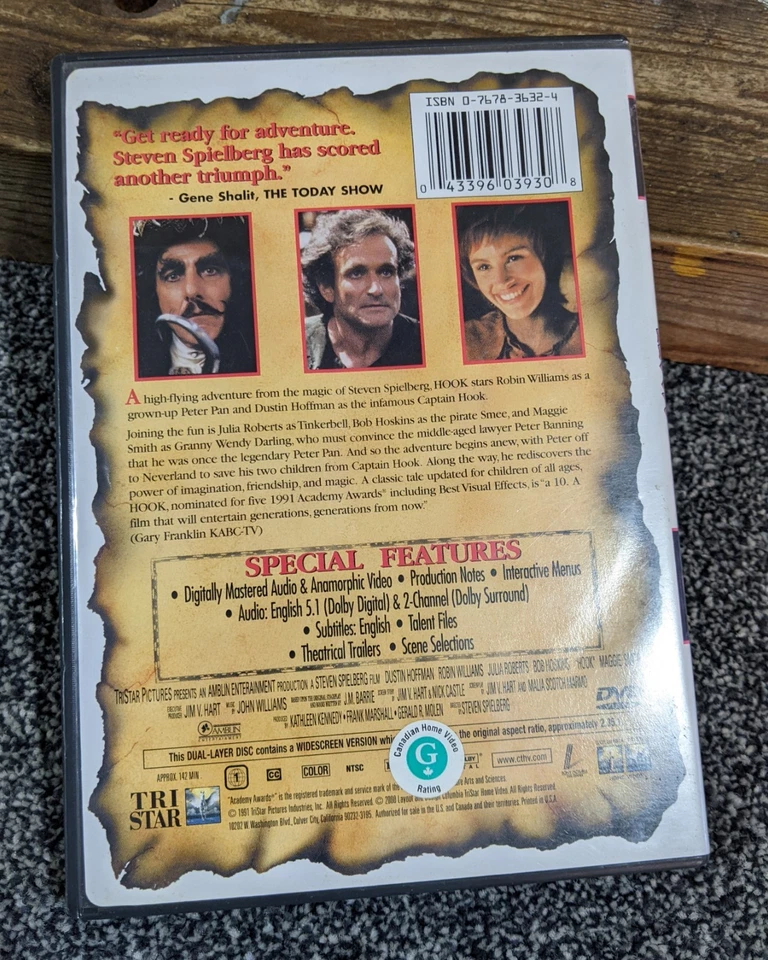 Hook (DVD 1991) Vintage Family Adventure ~ Dustin Hoffman/Robin Williams ~Import - Image 3 of 3