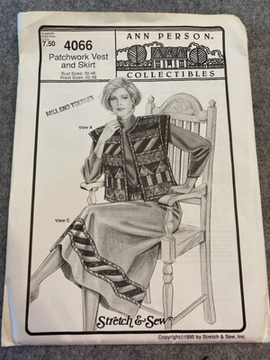 Style 4066 Pattern Stretch & Sew 4066 Pattern Patchwork Vest and Skirt Ann Person Bust 30 ...
