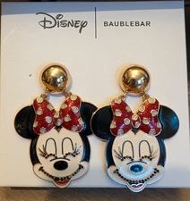 DISNEY X BAUBLEBAR MINNIE MOUSE POLKA DOT BOW Stud Dangle EARRINGS   NEW NWOB