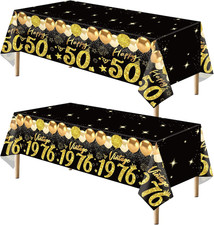 2Pcs 50Th Birthday Tablecloth, Black Gold 50Th Birthday Decorations for Men Wome