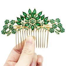 Emerald Green Crystal Wedding Hair Comb Bridal Pearl Rhinestone Gold Piece
