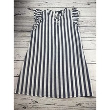 Shein Navy Blue White Striped Shift Dress Sleeveless Ruffle Shoulder Women's M