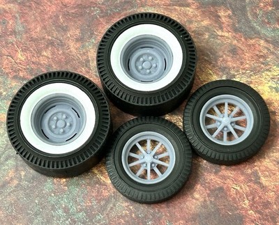 1/24 Scale:  15-inch Gasser  Steelie & ET  Wheels W/ Wide Piecrust Slicks, Resin