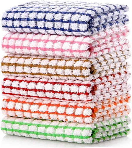 LAZI Kitchen Dish Towels, 16 Inch x 25 Inch Bulk Cotton Kitchen Towels, 6 Pack