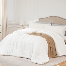 Queen Comforter Sets White,3PCS Soft Lightweight Queen 90"x90" 01white