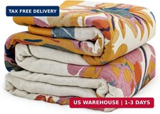 MSGKV Boho Throw Blanket 50"x60" Cotton Throw for Couch Sofa, Floral Quilt Cot