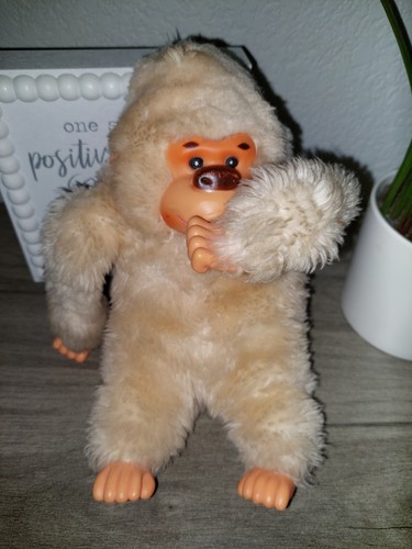 Vintage Russ Thumb Sucking Baby Gonga 8" White Gorilla Stuffed Animal Plush