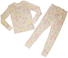 L.L. Bean 2-Piece Pajama Set Girls Kids 14 Beige Forest Sylvan Print Sleepwear