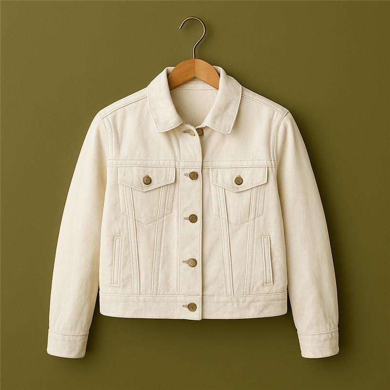 Women’s Cream Cotton Denim Jacket Button Up Jean Coat Classic Casual Free Ship