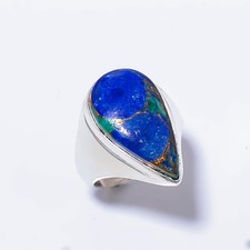Copper Azurite Gemstone 925 Sterling Silver Solitaire Handmade Ring s.8 A332