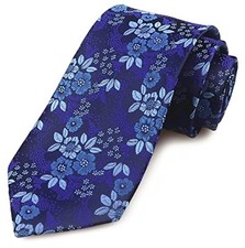 Men's Plaid Striped Tie Floral Patterned Business Designer One Size Dark Blue