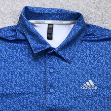 Adidas Polo Shirt Men's Medium Blue Floral Golf Performance Lightweight Stretch