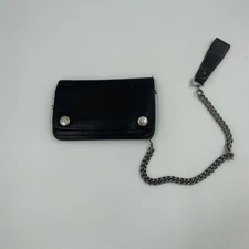 Vintage Men's 6” Leather Long Bi-Fold Biker Wallet w/ Chain