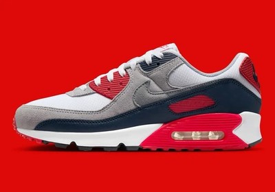 Nike Air Max 90 Cool Grey University Red USA Running Shoes DM0029-117 Men's NEW
