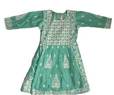 Kurta Mint Green Cotton Mix Dress Orkids Chickankari Embroidery Tunic Lace Girls